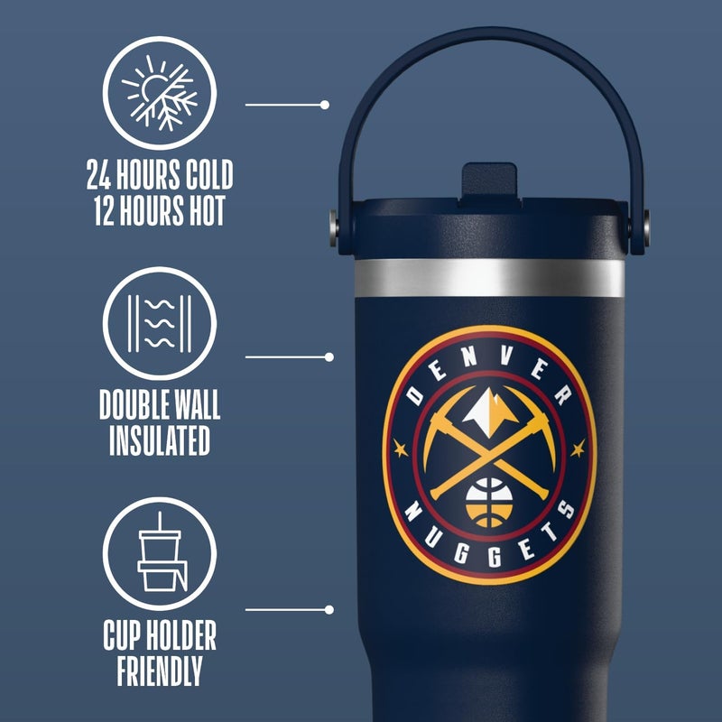 Hydrapeak x NBA Officially Licensed Denver Nuggets 32oz Nomad Stainless Steel Tumbler with Handle and Straw Lid, Leakproof Water Bottle in Limited Edition Collector's Gift Box - Image 3